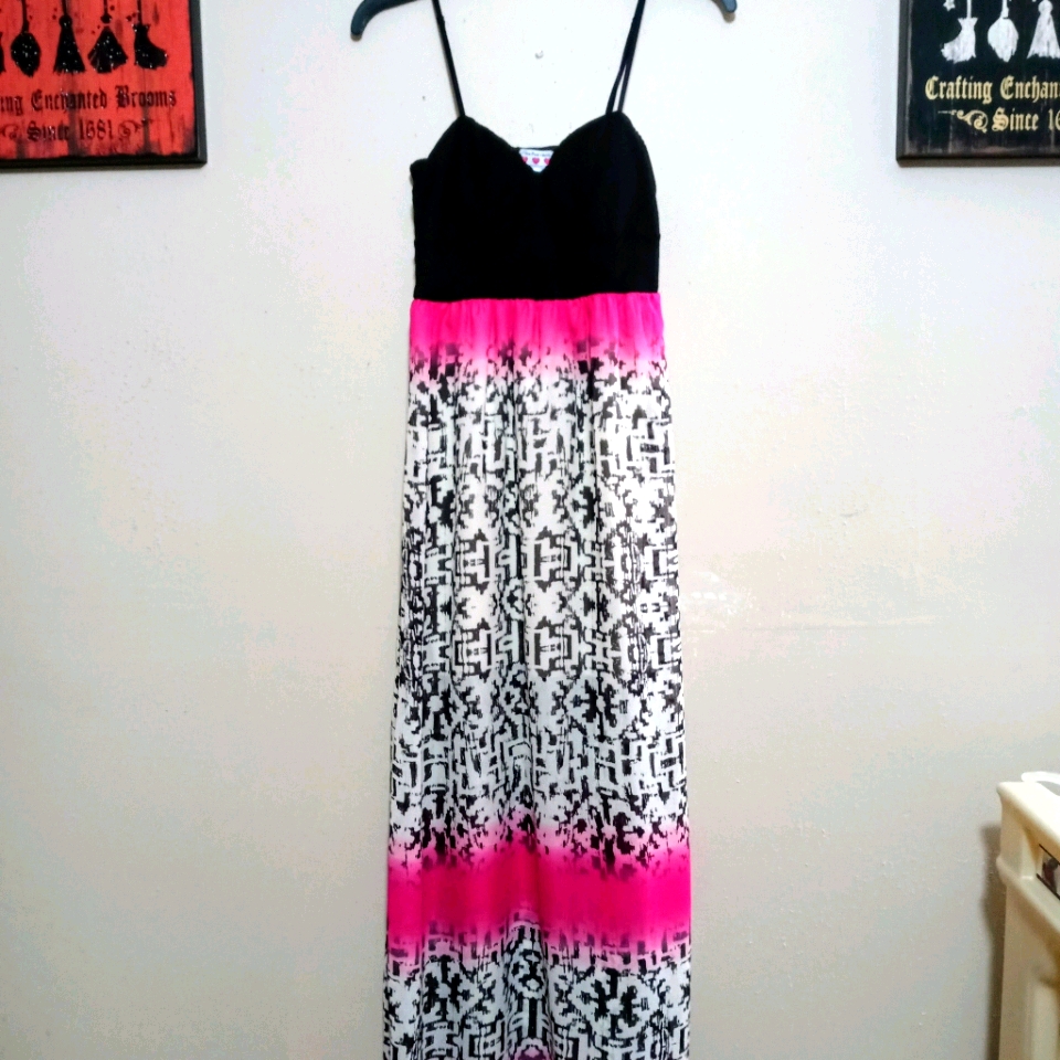 Hot Pink And Black Maxi Dres